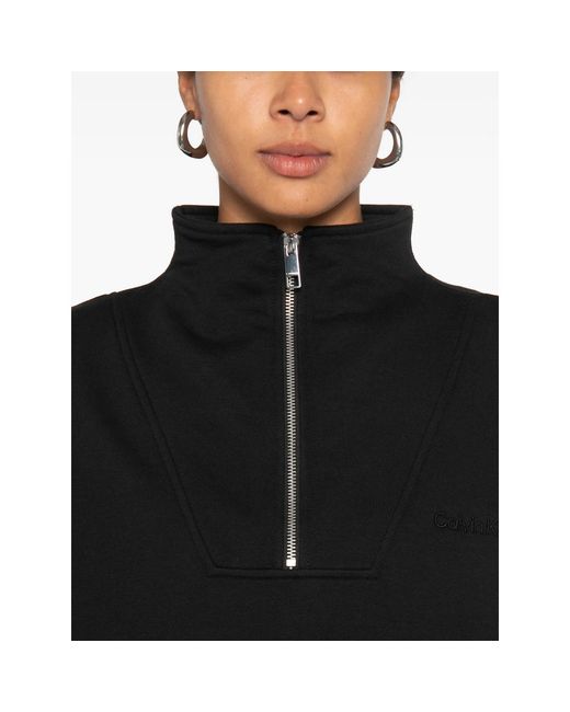 Calvin Klein Black Half-Zip Logo-Embroidered Sweater