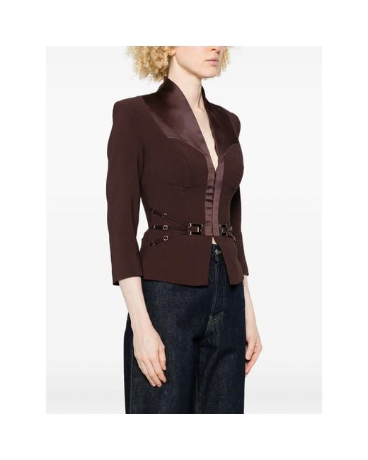 Elisabetta Franchi Brown Jacket With Satin Buckle Detail