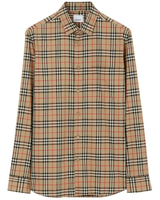 Burberry Brown Vintage Check-pattern Cotton Shirt for men