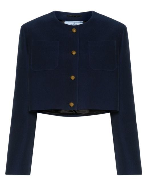 Prada Blue Single-Breasted Cropped Jacket