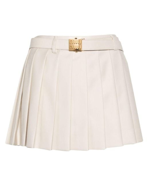 Miu Miu Natural Pleated Mini Skirt