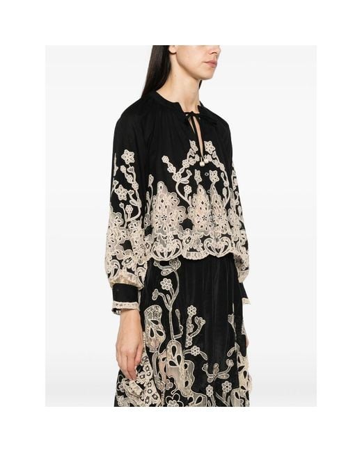 Sea Black Gracelyn Lace-Trimmed Embroidered Blouse