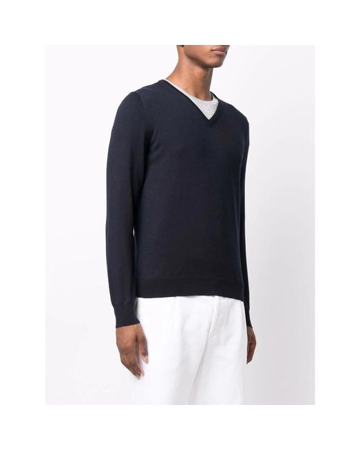Fileria Blue Wool V-Neck Jumper for men