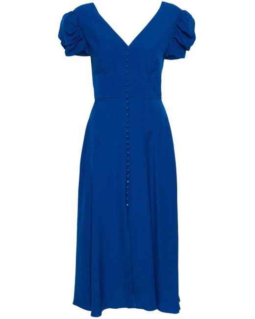Saloni Blue Margot V-Neck Midi Dress
