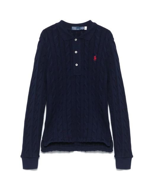 Ralph Lauren Blue Cable-Knit Cotton Polo Shirt