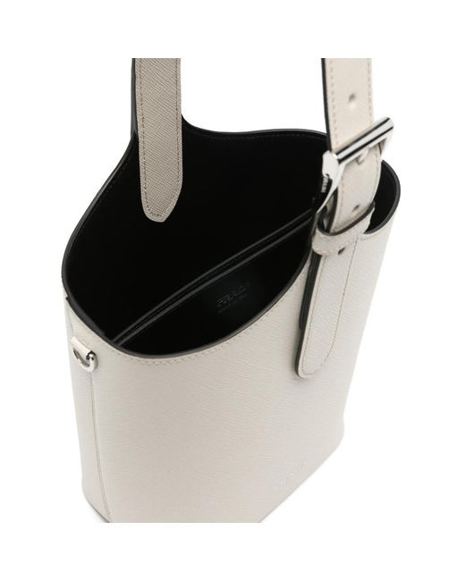Prada White Logo-Print Bucket Bag