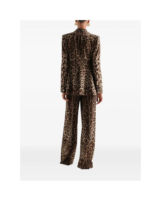 Dolce & Gabbana Brown Leo-Print Wool Trousers