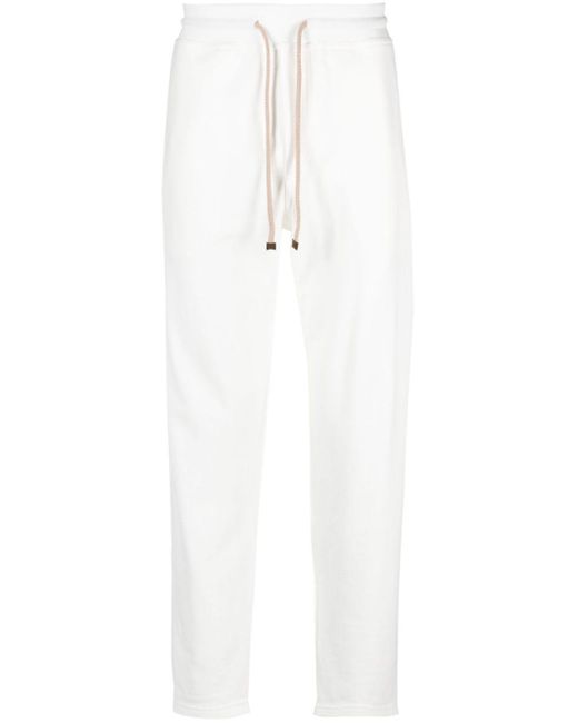 Brunello Cucinelli White Tapered Cotton Drawstring Trousers for men