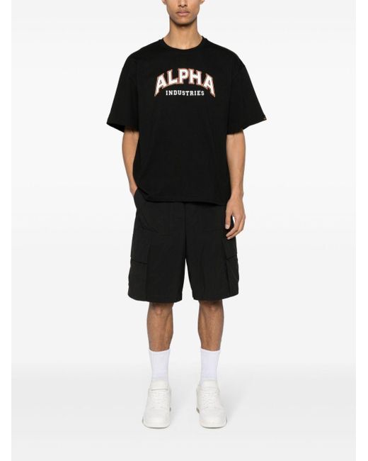 Alpha Industries Black Logo-Printed Cotton T-Shirt for men