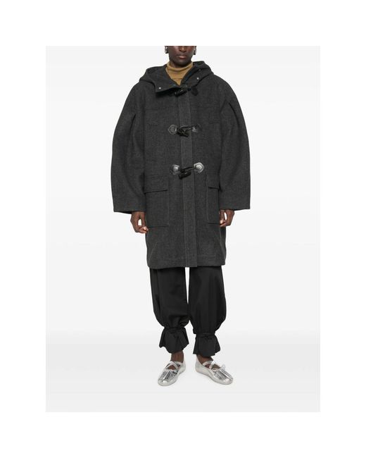 Ganni Black Hooded Toggle-Fastening Coat