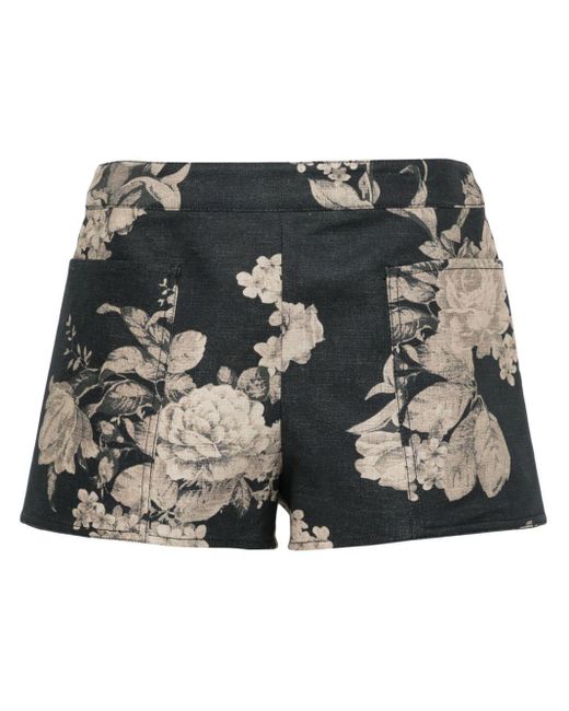 Max Mara Black Floral-Print Cotton Shorts