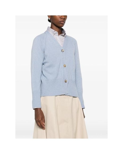 Aragona Blue V-Neck Ribbed-Knit Cardigan