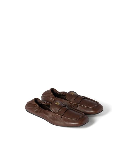 Miu Miu Brown Embossed-Logo Loafers
