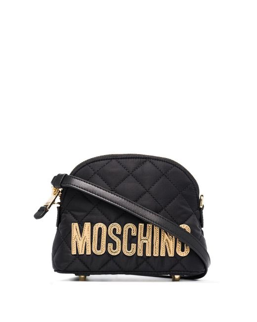 Moschino Black Logo-embroidered Quilted Shoulder Bag