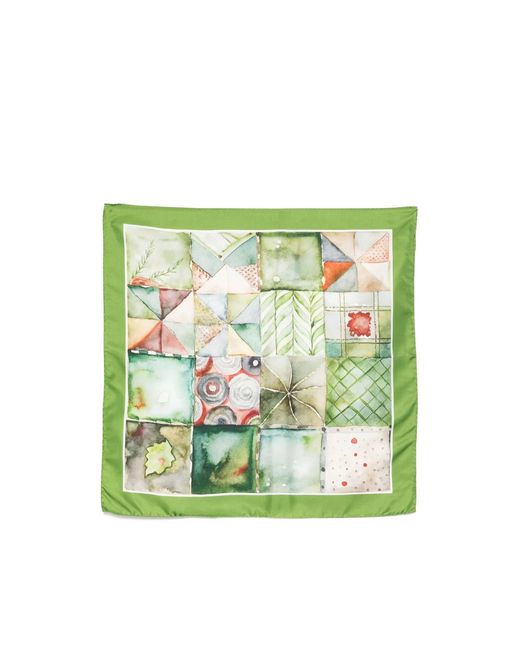 D'Aniello Green Patterned Silk Scarf