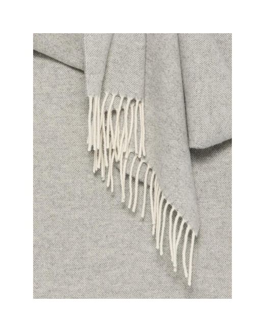 Fileria Gray Herringbone-Patterned Fringed Scarf for men