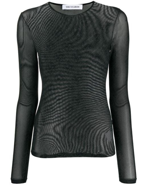 Trussardi Black Patterned-Jacquard Semi-Sheer T-Shirt