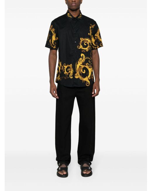 Versace Black Watercolor Couture-Print Cotton Shirt for men