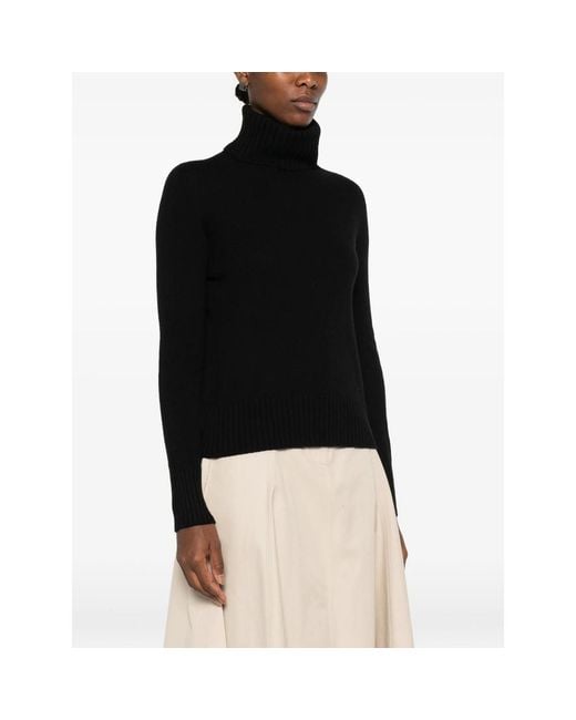 Aragona Black Roll-Neck Ribbed-Trim Sweater