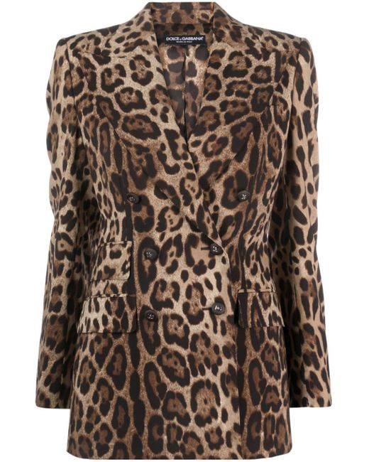 Dolce & Gabbana Brown Leopard-Print Double-Breasted Blazer