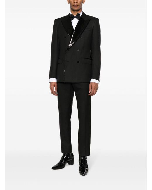 Dolce & Gabbana Black Sequin-Lapel Double-Breasted Blazer for men