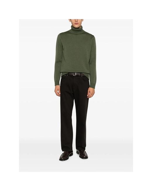 Zanone Green Roll-Neck Ribbed Sweater for men