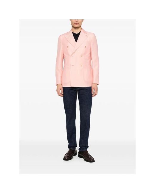 Caruso Pink Aida Double-Breasted Pocket Blazer for men
