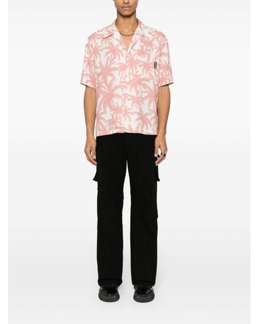 Palm Angels Pink Palm-Tree Print Shirt for men