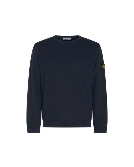 Stone Island Blue Logo-Patch Crew-Neck Sweater for men