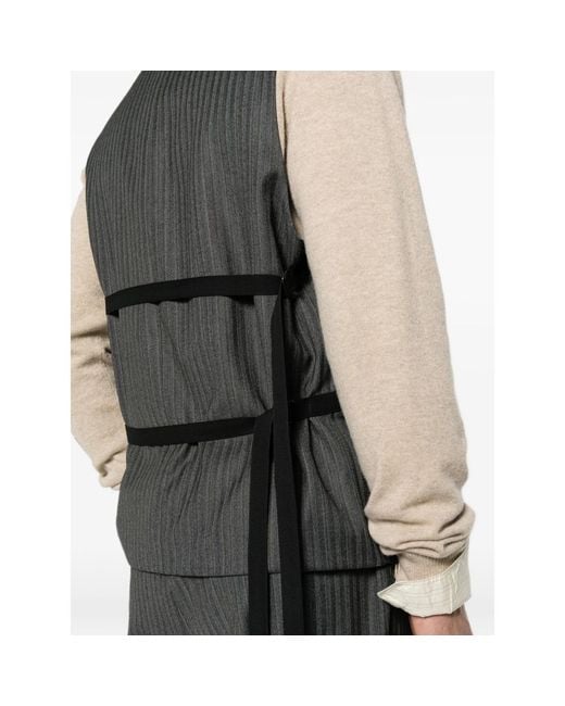 Reveres 1949 Gray Pinstripe-Pattern Buckle-Strap Gilet for men