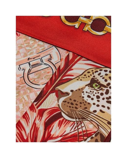 Ferragamo Red Feline-Print Bandeau Scarf