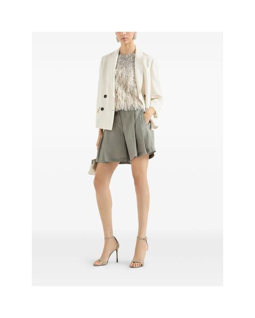 Brunello Cucinelli Gray Linen Shorts With Drawstring And Pleats