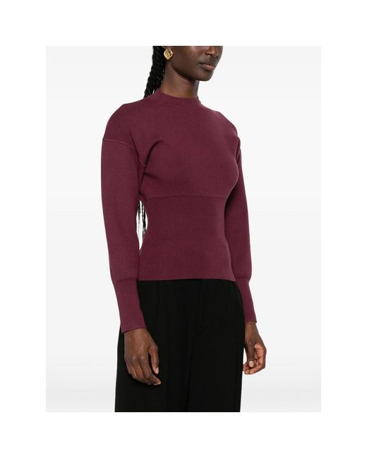 Anine Bing Purple Panelled Mock-Neck Sweater