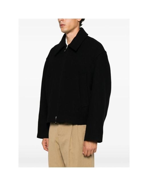 Studio Nicholson Black Zip-Up Spread-Collar Shirt Jacket for men