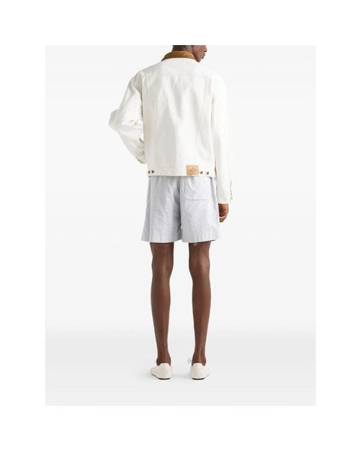Prada White Old Denim Jacket With Leather Details for men