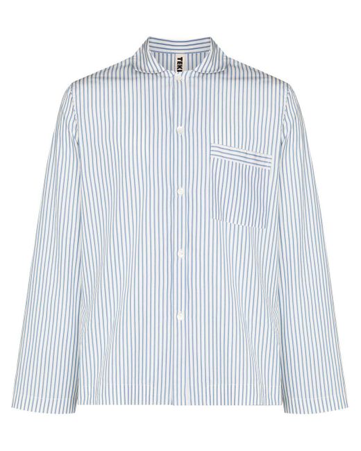 Tekla Blue Striped Poplin Pajama Shirt