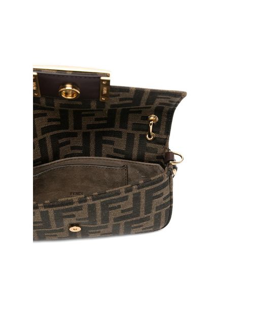 Fendi Gray Phone Baguette Logo-Plaque Tote Bag