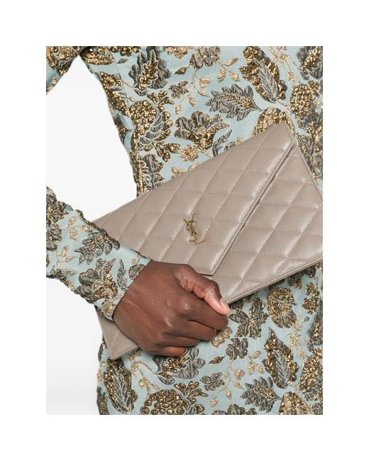 Saint Laurent Gray Cassandre Quilted Leather Clutch Bag