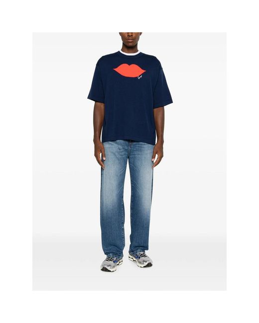 KENZO Blue Lips-Intarsia Short-Sleeve Sweater for men