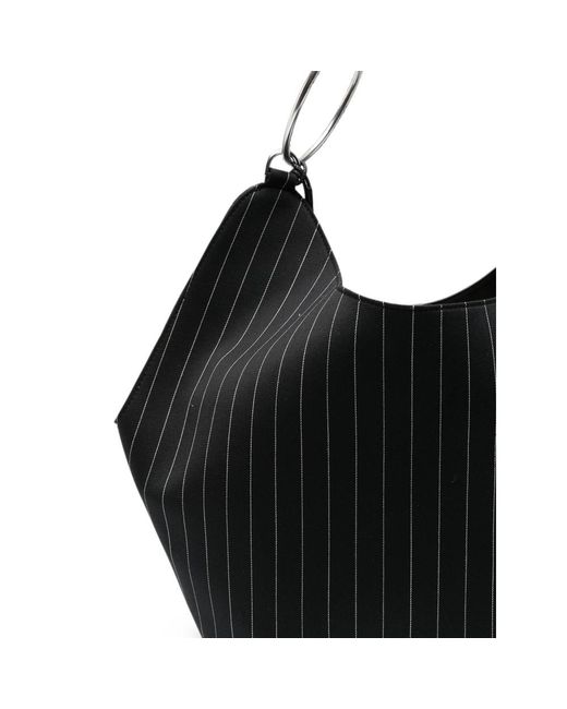Dondup Black Pinstripe-Pattern Ring-Handle Tote Bag