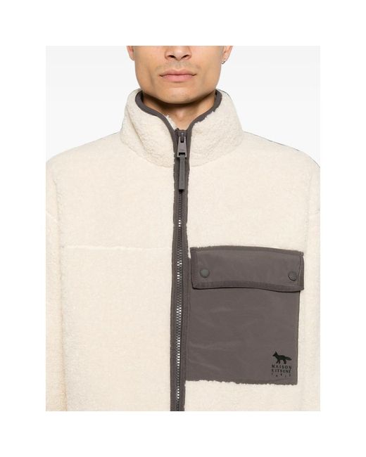 Maison Kitsuné Natural Fleece-Texture Panelled Jacket for men