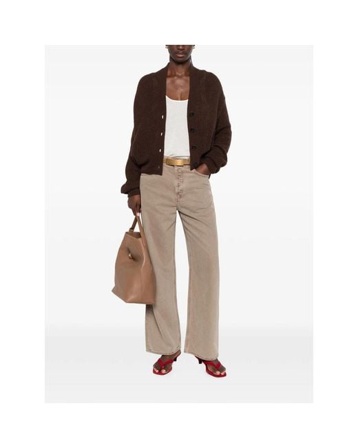 Closed Brown Ribbed-Knit V-Neck Cardigan