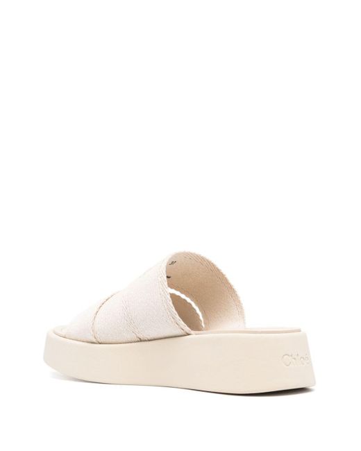 Chloé Natural Mila Embroidered-Logo Sandals