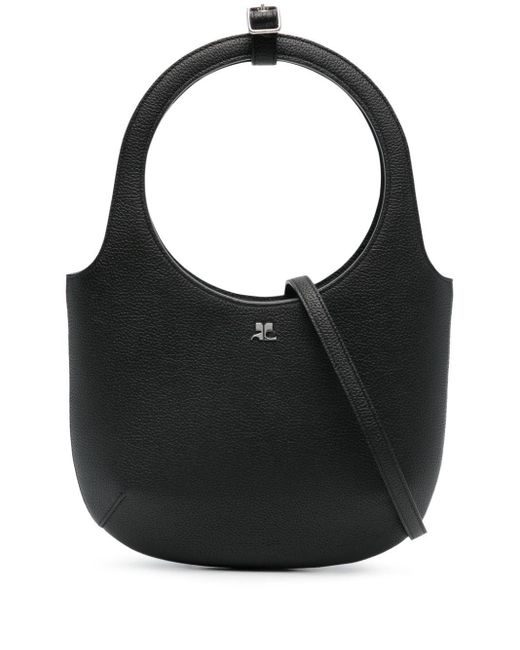 Courreges Black Holy Grained Leather Tote Bag