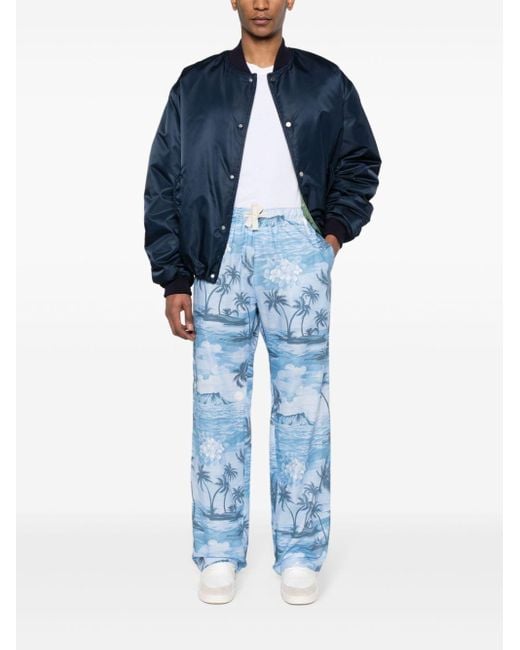 Palm Angels Blue Sunset-Print Wide-Leg Trousers for men