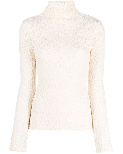 Chloé White Floral-Lace Roll-Neck Top