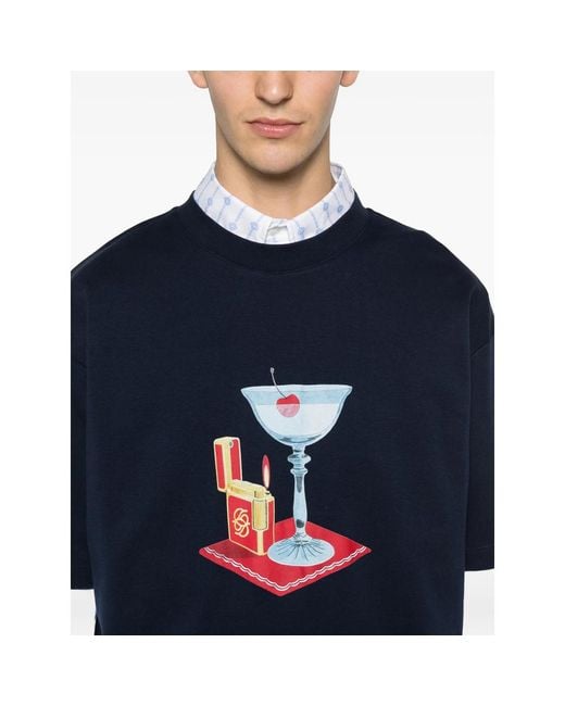 Drole de Monsieur Blue Cocktail Graphic-Print T-Shirt for men
