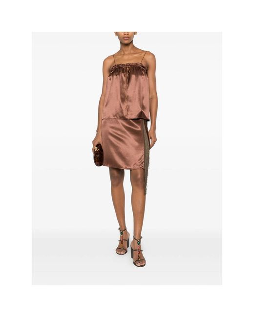 THE NINA STUDIO Brown Ruffled-Trim Spaghetti-Strap Top