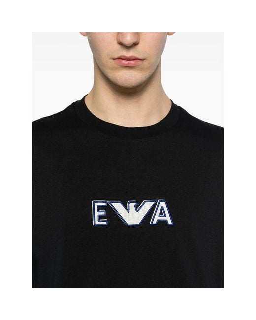 Emporio Armani Black Crew Neck T-Shirt With Logo Embroidery for men