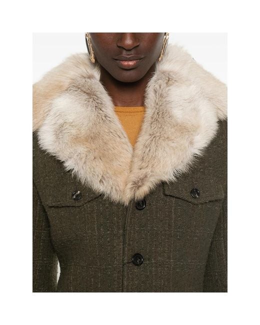 Saint Laurent Green Faux-Fur Collar Jacket